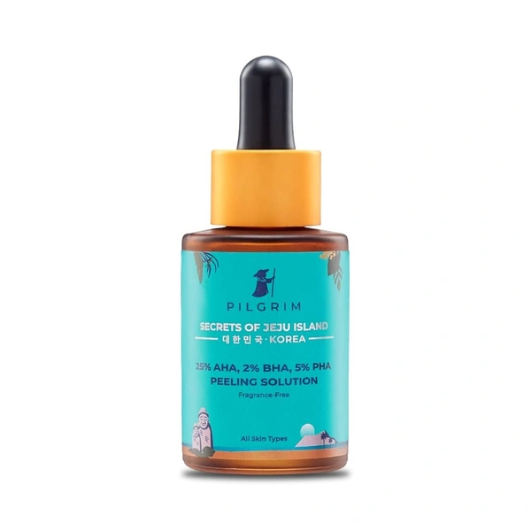 PILGRIM Pilgrim 25% AHA + 2% BHA + 5% PHA Peeling Solution for Face | 10-Minute Facial | Chemical peel for face for glowing skin | Exfoliating serum| Men & Women | At-home facial | - 30ml