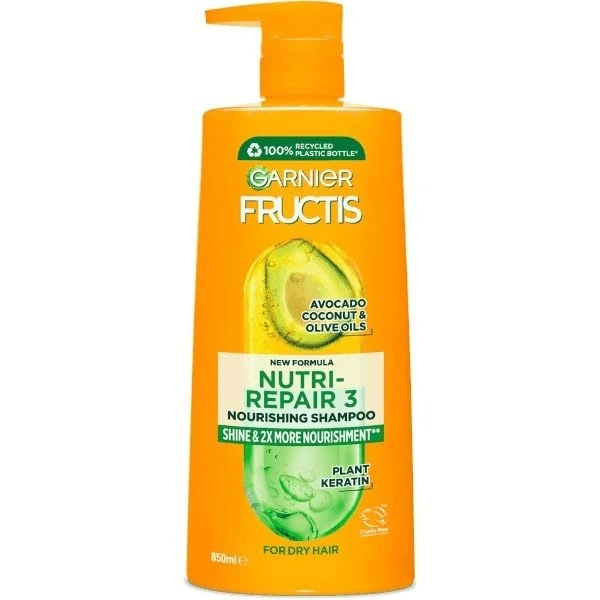 Garnier Fructis Nutri-Repair-3 Shampoo 850ml | Nourishing Hair Care with Avocado, Olive & Coconut Oils | For Dry & Damaged Hair