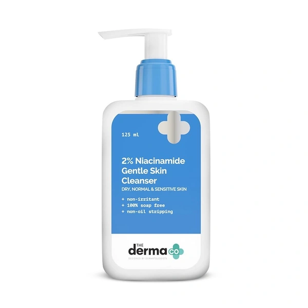 The Derma Co 2% Niacinamide Gentle Skin Cleanser for Sensitive, Dry, Normal Skin - 125 ml Non-Irritant | 100% Soap-Free | Non-Oil Stripping | Gently Cleanses Makeup