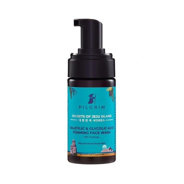 Pilgrim Korean 1.5% Salicylic(Bha) & 2% Glycolic Acid(Aha) Foaming Face Wash For Oily & Acne-Prone Skin | Glycolic & Salicylic Acid Face Wash | Men & Women | Korean Skin Care Products | 120 Ml 