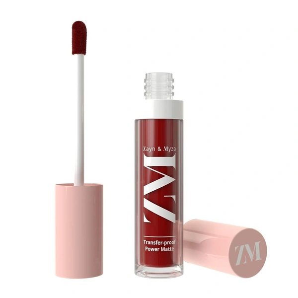 ZM Zayn & Myza Transfer-Proof Power Matte Finish, Liquid Lip Colour, 6 ml - 01 POWER RED