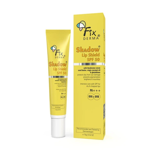 Fixderma Shadow SPF 50 Lip Shield | Lip Balm SPF 50 with Theobroma Cacao Seed Butter, Virgin Coconut Oil & Glutathione | Prevents Pigmentation & Sun Damage | PA+++, Sun Protector UVA & UVB - 15gm