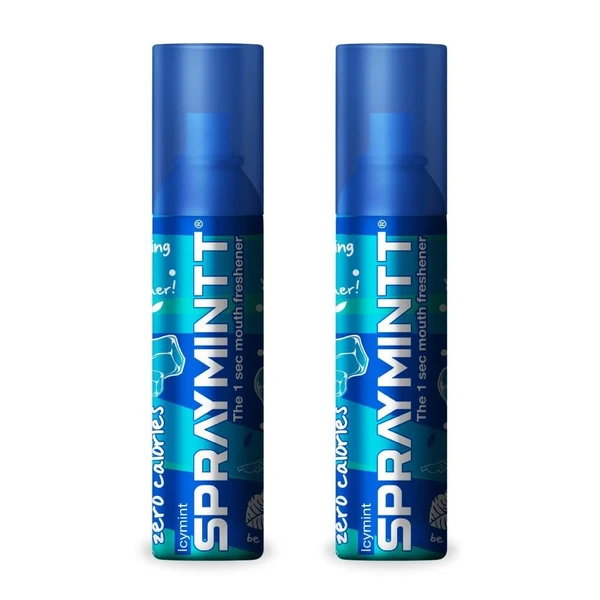 Spraymintt 1 Second Instant Mouth Freshener Spray 15 gm – Icymint | Natural Herbal formulation for Long lasting freshness & Germ-free mouth | Be Kiss ready with 175+ sprays | Pack of 2 - 