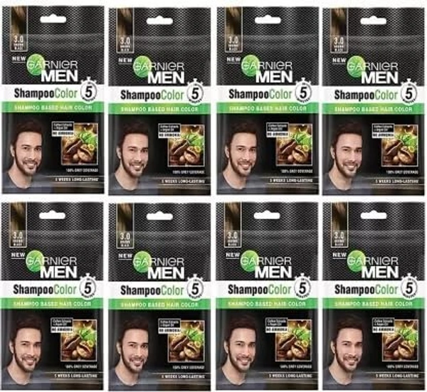 GARNIER MEN SHAMPOO COLOR BASED HAIR COLOR BROWN BLACK- 3.0 (PACK OF-8)