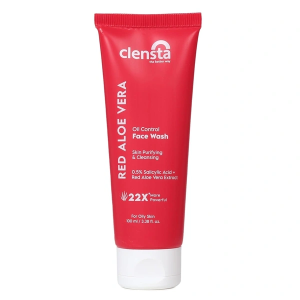 Clensta Red Aloe Vera Oil Control Face Wash | Refreshing Gentle Skin Cleanser With 0.5% Salicylic Acid for Oily Skin | For Daily Use | Skin Purifying Gentle Cleanser For Women & Men | Sulfate & Paraben Free 100ml