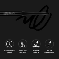 RENEE Hard Black Kajal Pen with Sharpener | 24 Hrs Stay Long Lasting Super Black Kajal Pencil 0.35gm, Matte Finish, Rich Color Payoff, Smudge & Water Proof with One Swipe Application Formula - Aug'2026