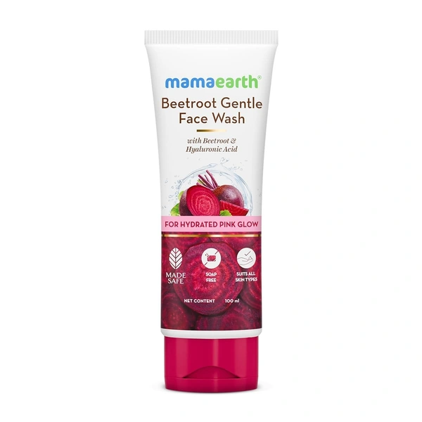 Mamaearth Beetroot Gentle Face Wash & Hyaluronic Acid For Hydrated Pink Glow -100ml | Gently Cleanses | Hydrates & Soothes Skin | Soap - Free | Non-Irritant | Safe for skin | Hydrating Gentle Face Wash | Non-Drying