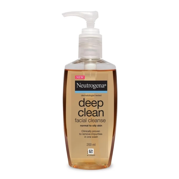 Neutrogena Deep Clean Gentle Facial Cleanser | 2x Glycerin & Cleansing Agent | Alcohol-Free | Dermatologist Tested | Normal to Oily Skin | For Men and Women | 200ml 