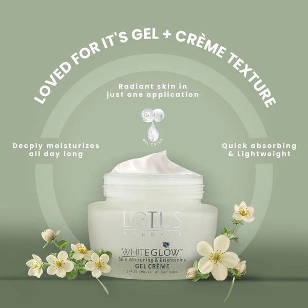 Lotus Herbals WhiteGlow Skin Whitening And Brightening Gel, Face Cream with SPF-25, for all skin types - 40g