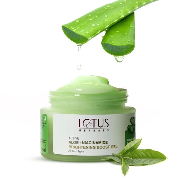Lotus Herbals Active Aloe + Niacinamide Brightening Boost Gel | Moisturize Skin | Clear Dark Spots | Paraben-free | All Skin Type | 50gm