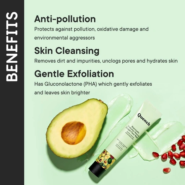 QUENCH Bravocado Pollution Rescue Cream Face Wash with Vitamin E & Avocado| Korean Face Wash for Dry & Sensitive Skin| Deeply Cleanses & Exfoliates Skin to give Glowing Skin (100ml)