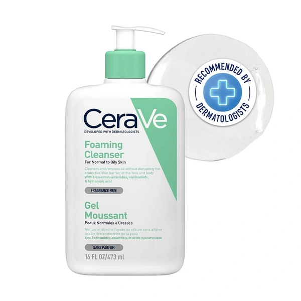 CeraVe Foaming Cleanser For Normal To Oily Skin - Dermatologist-Developed Facewash | Non-Comedogenic And Fragrance-Free Cleansers For Acne-Prone Skin - 473ML
