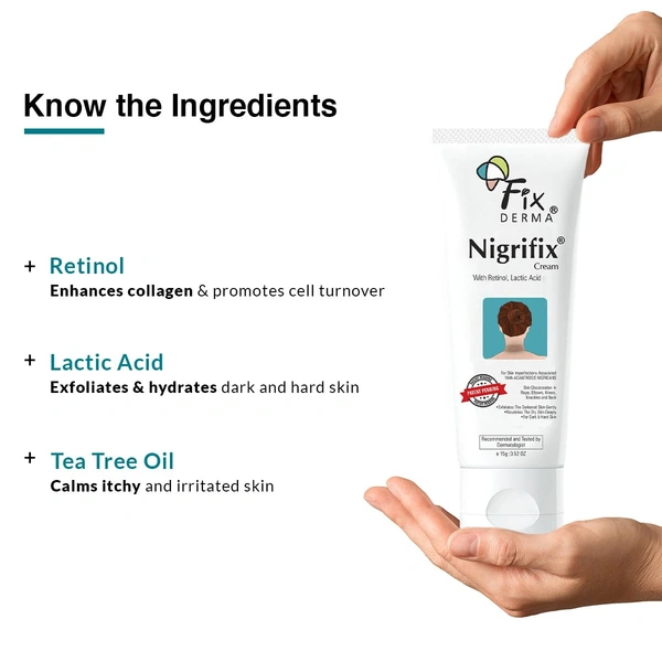 Fixderma Nigrifix Cream for Acanthosis Nigricans with Lactic Acid | Dermatologist Tested Retinol Cream | For Body Parts like Neck, Ankles, Knuckles, Armpits, Thighs & Elbows | Exfoliant - 100g