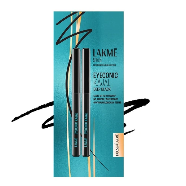 LAKME Eyeconic Black Kajal 0.35 g (Combo Pack of 2) Matte Kohl Liner in a Twist Up Pencil - Waterproof, Smudge Proof & Long Lasting Eye Makeup - JUN'2026, INDIA
