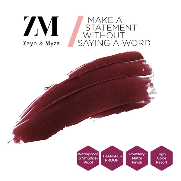 ZM Zayn & Myza Transfer-Proof Power Matte Finish, Liquid Lip Colour, 6 ml - 06 Mystic Mauve