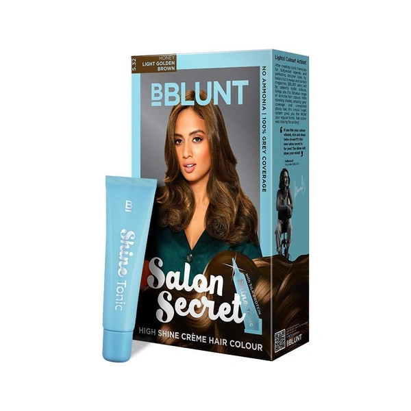 BBLUNT Bblunt Salon Secret High Shine Creme Hair Colour, 100g  With Shine Tonic, 8ml , Honey Light Golden Brown 5.32
