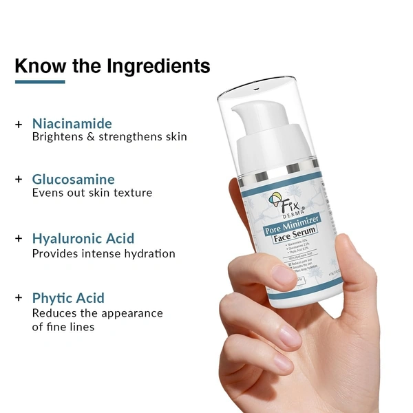 Fixderma 20% Niacinamide Serum for Face for Pore Minimizer with 2.5% Glucosamine & Hyaluronic Acid Serum | Open Pores Serum | Hydrating Serum | Face Serum for Men & Women - 15g