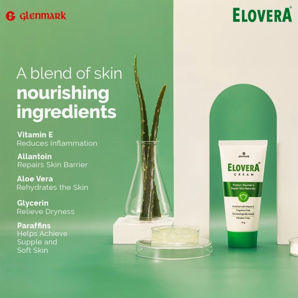 Elovera Moisturising Cream| For Dry Skin | with Aloe Vera & Vitamin E | Protects, Nourishes and Repairs Skin | Paraben Free | Fragrance Free - 75G, INDIA