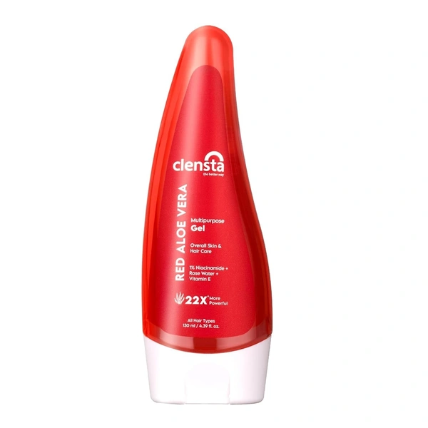 Clensta Red Aloe Vera Gel 22x MORE POWERFUL Than Normal Aloe Vera For Skin and Hair With 1% Niacinamide & Vitamin E | Hydrating, Moisturizing & Glowing Skin | For Women & Men All Skin Type - 130ml