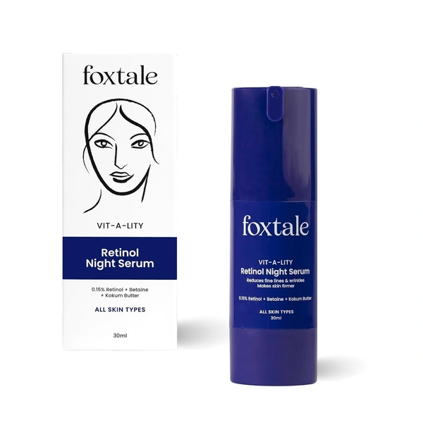 Foxtale 0.15% Beginner Friendly Retinol Night Serum | Anti-Aging Night Cream | Reduces Fine Lines and Wrinkles | No Purging | For Younger-looking Skin | Men & Women | All Skin Types - 30 ml