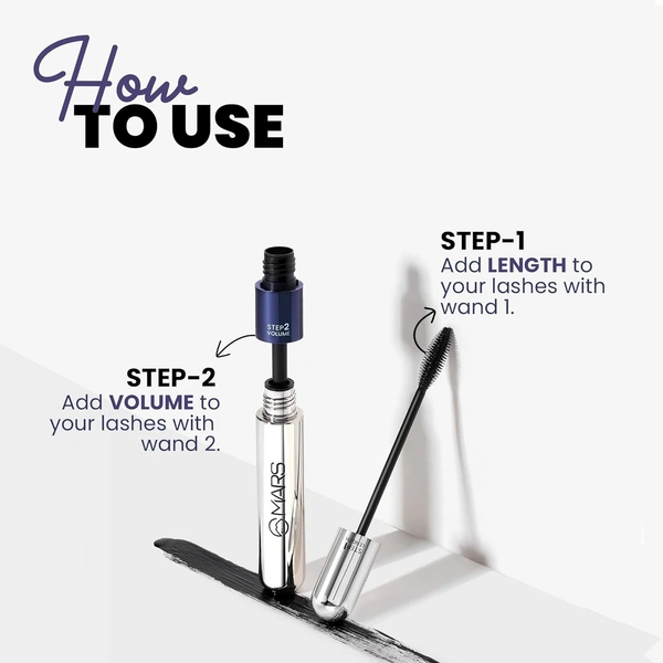 MARS Double Trouble Volumizing and Lengthening Mascara | 2-in-1 Mascara for Women | Long Lasting (15 ml) (Black)