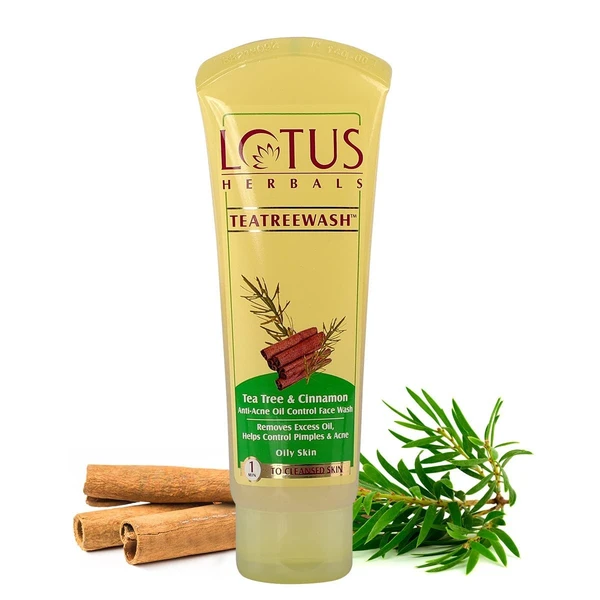 Lotus Herbals Teatreewash Face Wash | with Tea Tree Oil & Cinnamon | Anti Acne | Oil Control | For Oily Skin | - 80g