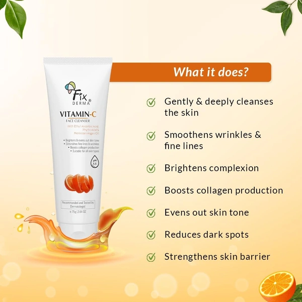 Fixderma Vitamin C Face Cleanser with Ascorbic Acid | facewash woman | Face Wash & Face Cleanser | Face Wash for Oily Skin (All Type Skin) | Face Wash for Women & Men - 75g