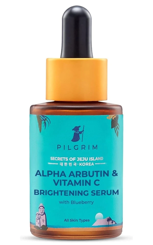 PILGRIM Korean 2% Alpha Arbutin & 3% Vitamin C Brightening Face Serum for glowing skin| Alpha arbutin face serum|All skin types | Men & Women| Korean Skin Care| Vegan & Cruelty-free | 30ml 