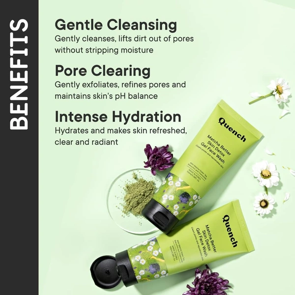 QUENCH Skin Detox Gel Face Wash with Matcha Green Tea| Korean Face Wash for Oily & Acne-Prone Skin| Clears Pores, Controls Oiliness and Detoxifies Skin| Made in Korea (100ml)
