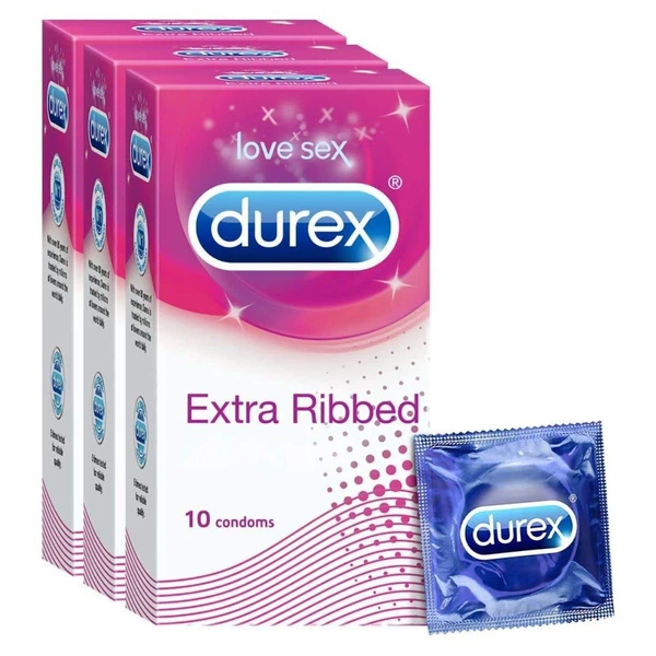 Durex Extra Ribbed Condoms for Men - 10 Count (Pack of 3) |Dotted Condoms