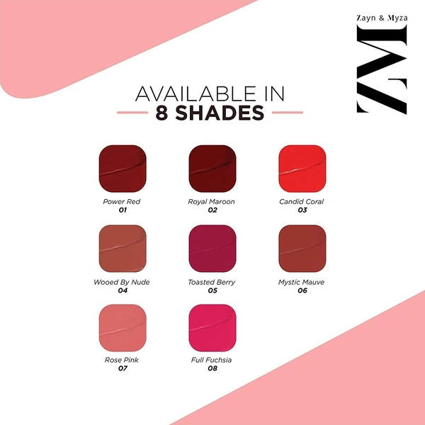 ZM Zayn & Myza Transfer-Proof Power Matte Finish, Liquid Lip Colour, 6 ml - 01 POWER RED