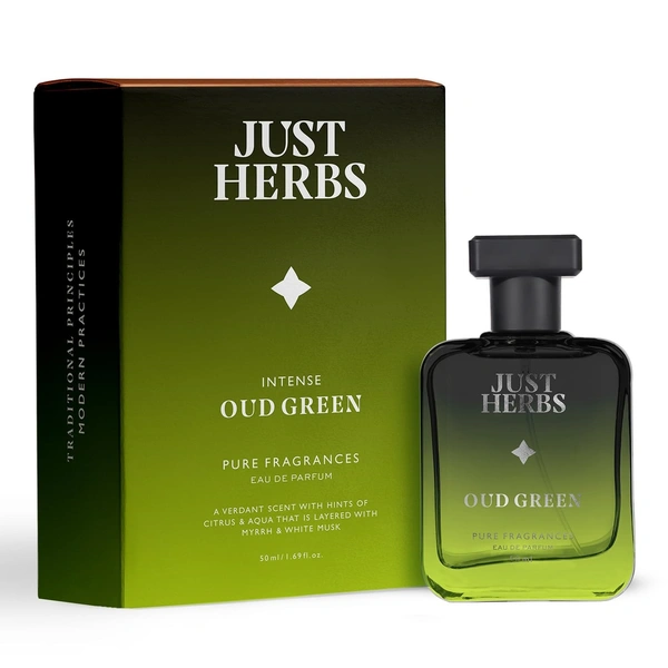 Just Herbs Intense Oud Green EDP Perfume Spray for Men Long Lasting Fragrance - 50 ml