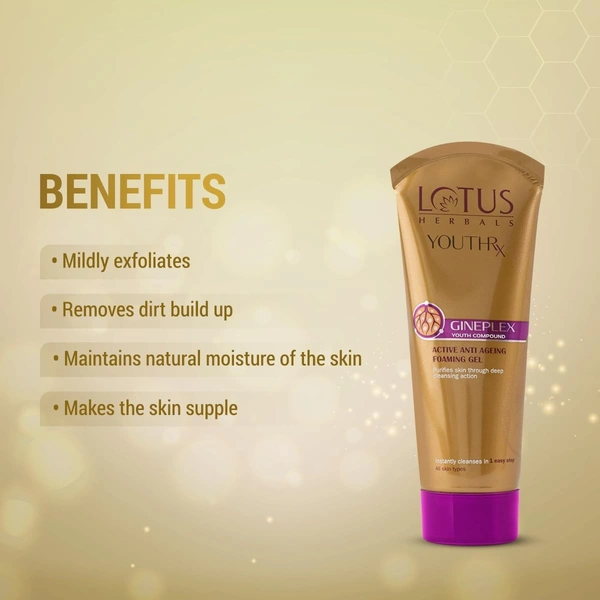 Lotus Herbals YouthRx Active Anti Ageing Foaming Gel Face Wash | With Jojoba, Ginseng & Ginger - 100g