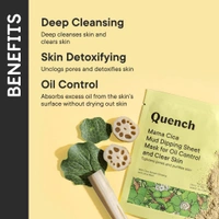 QUENCH Mud Dipping Korean Sheet Mask for Oil Control and Clear Skin | Purifies Skin| Korean Face Mask for Oily Skin| with Cica & Korean Ginseng, 23ml