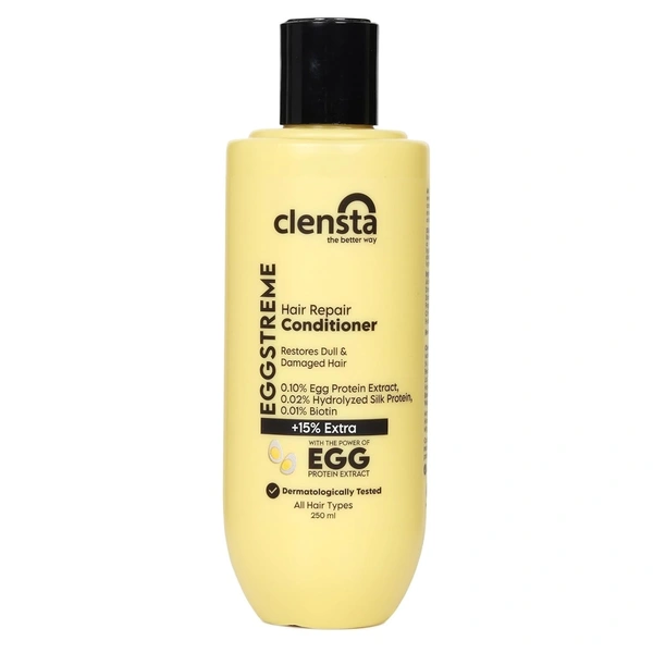 Clensta Eggstreme Hair Conditioner With Biotin, Egg Protein & Hydrolyzed Silk Protein | For Deep Nourishment, Frizzy Hair, Reduces Hair Breakage | Sulphate & Paraben Free | Men & Women 250ml