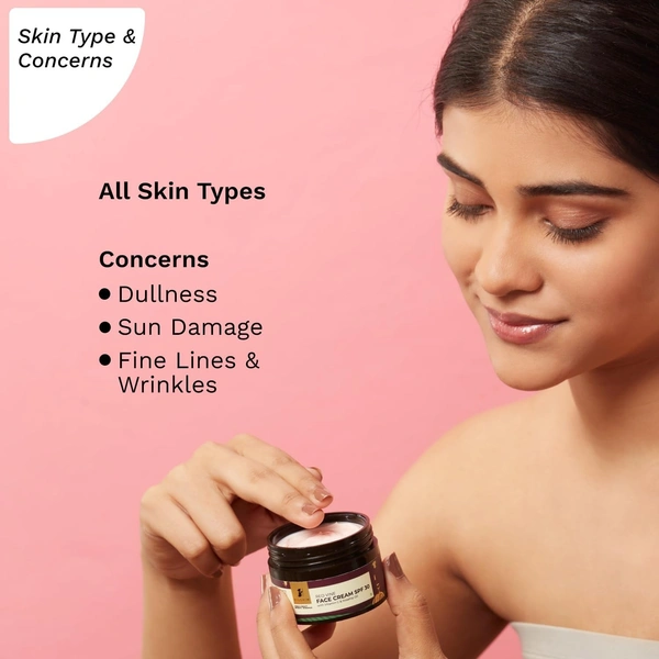 PILGRIM French Red Vine Face Cream with SPF 30 Sunscreen, Rosehip Oil & Vit C For Anti Ageing, Sun Protection PA+++, Daily Use, Dry, Oily, Combination Skin, Men & Women, 50g 