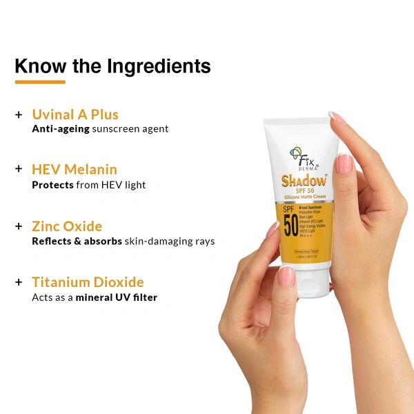 Fixderma Shadow Sunscreen SPF 50 Silicone Matte Cream PA+++ | Sunscreen for Oily Skin - Acne Prone, Matte Finished | Sun Screen Protector SPF 50 | Sunscreen for Body & Face | Broad Spectrum Sunscreen for UVA & UVB Protection | Sunscreen for Women & Men - 50ml - 50ml