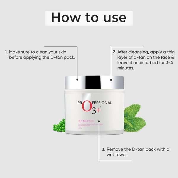 O3+ D-TAN Pack for Instant Tan Removal & Sun Damage Protection Infused with Mint and Eucalyptus Oil Ideal for All Skin Types - 300g