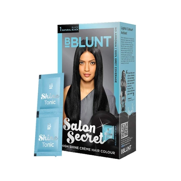 BBLUNT Bblunt Salon Secret High Shine Creme Hair Colour, 100g  With Shine Tonic, 8ml , Natural Black 1