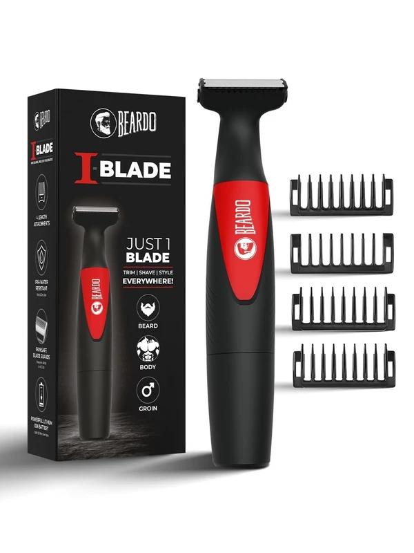 Beardo Multipurpose I Blade Trimmer & Shaver for Beard, Body, Hair & Groin | One Blade Trimmer With 4 Trimming Combs | 90 min. Run Time USB TYPE C Charging Powerful Li+ battery| Shaver For Men, Black 