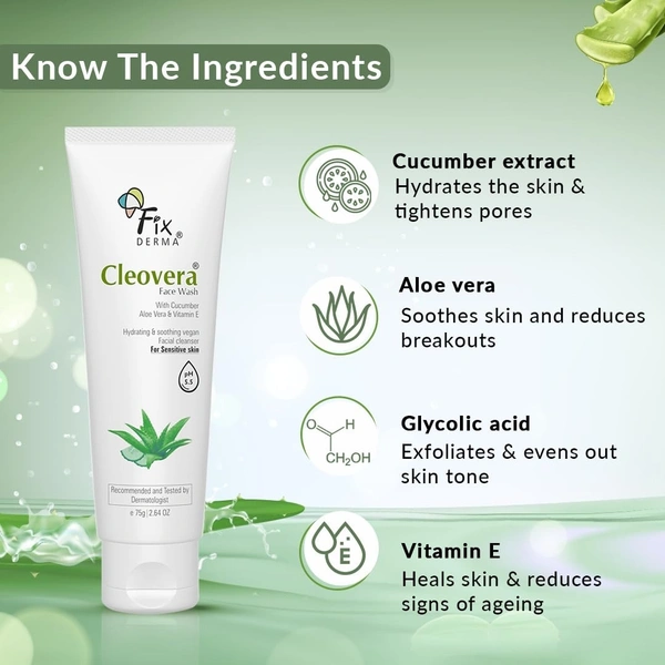 Fixderma Cleovera, Aloe Vera Face Wash with Vitamin E | Aloe Vera Gel for Face | Face Wash & Face Cleanser | Face Wash for Dry Skin (All Type Skin) | Face Wash for Women & Men