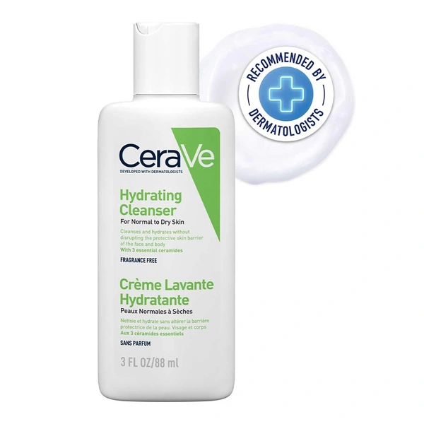 CeraVe Hydrating Cleanser For Normal To Dry Skin - Non-Foaming Face Wash with Hyaluronic Acid And Ceramides | Non-Comedogenic, Non-Irritating And Fragrance-Free Cleanser - 88ML