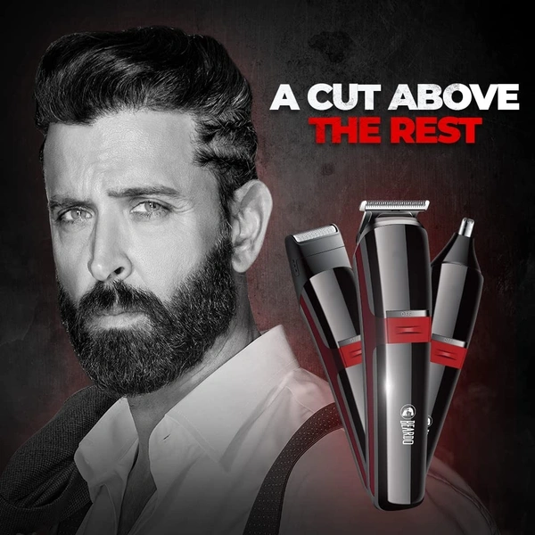 Beardo Ape-X 3-in-1 Multipurpose Trimmer for Men | Grooming Kit :- Trimmer, Shaver, Ear & Nose Trimmer | Stainless Steel self-sharpening blades | USB charge