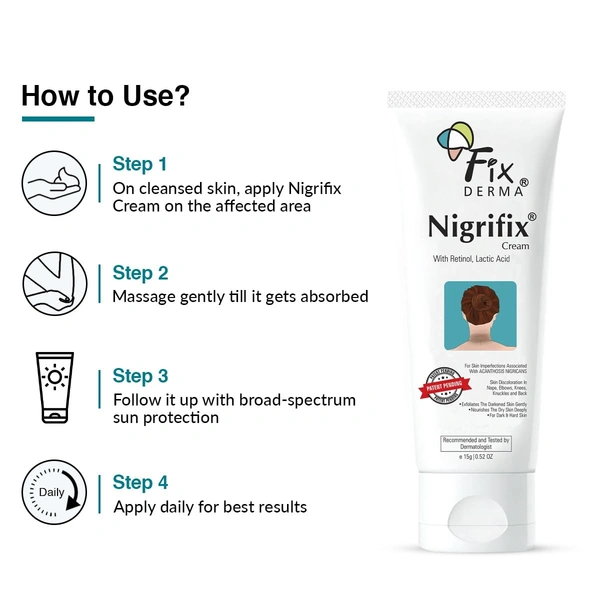 Fixderma Nigrifix Cream for Acanthosis Nigricans with Lactic Acid | Dermatologist Tested Retinol Cream | For Body Parts like Neck, Ankles, Knuckles, Armpits, Thighs & Elbows | Exfoliant - 100g