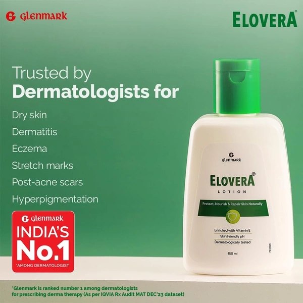 Elovera Lotion with Aloe Vera & Vitamin E, Intense Moisturising Formula, Hydrates, Lightens Blemishes and Makes Skin Soft and Healthy, Non-Greasy, 150 ml - INDIA