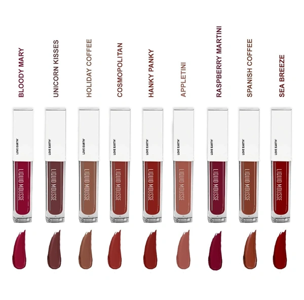 Love Earth Liquid Mousse Lipstick 2.O Matte Finish Combo Kit | Lightweight, Non-Sticky, Non-Drying,Transferproof, Waterproof Lipstick Set | Multicolor Mini Liquid Lipstick - (2Ml X 9) 18Ml