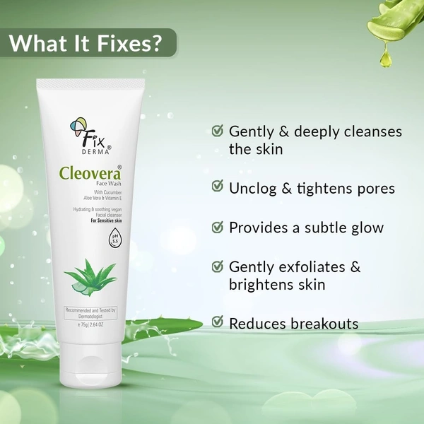 Fixderma Cleovera, Aloe Vera Face Wash with Vitamin E | Aloe Vera Gel for Face | Face Wash & Face Cleanser | Face Wash for Dry Skin (All Type Skin) | Face Wash for Women & Men