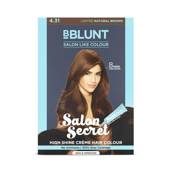 BBLUNT Bblunt Salon Secret High Shine Creme Hair Colour, 100g  With Shine Tonic, 8ml , Coffee Natural Brown