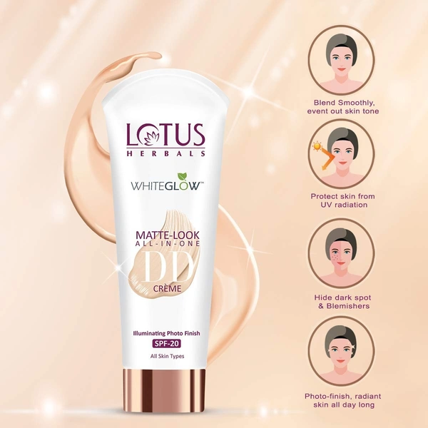 Lotus Herbals Whiteglow Matte Look All In One Spf 20 Dd Cream (Pink Beige), 50g - Aug'2025
