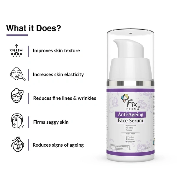 Fixderma Hyaluronic Acid Serum for Anti Ageing with Pro Retinol Serum for Face | Anti Ageing Serum for Fine Lines & Wrinkles | Face Serum for Men & Women | Face Serum for for all Skin Types - 15g